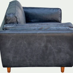 Canapé 2 places fixe en cuir de vachette - noir