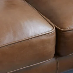 Canapé 3 places fixe en cuir de vachette - marron