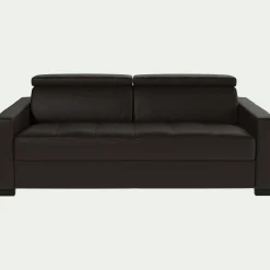 Canapé 3 places fixe en cuir avec accoudoirs 15cm - marron