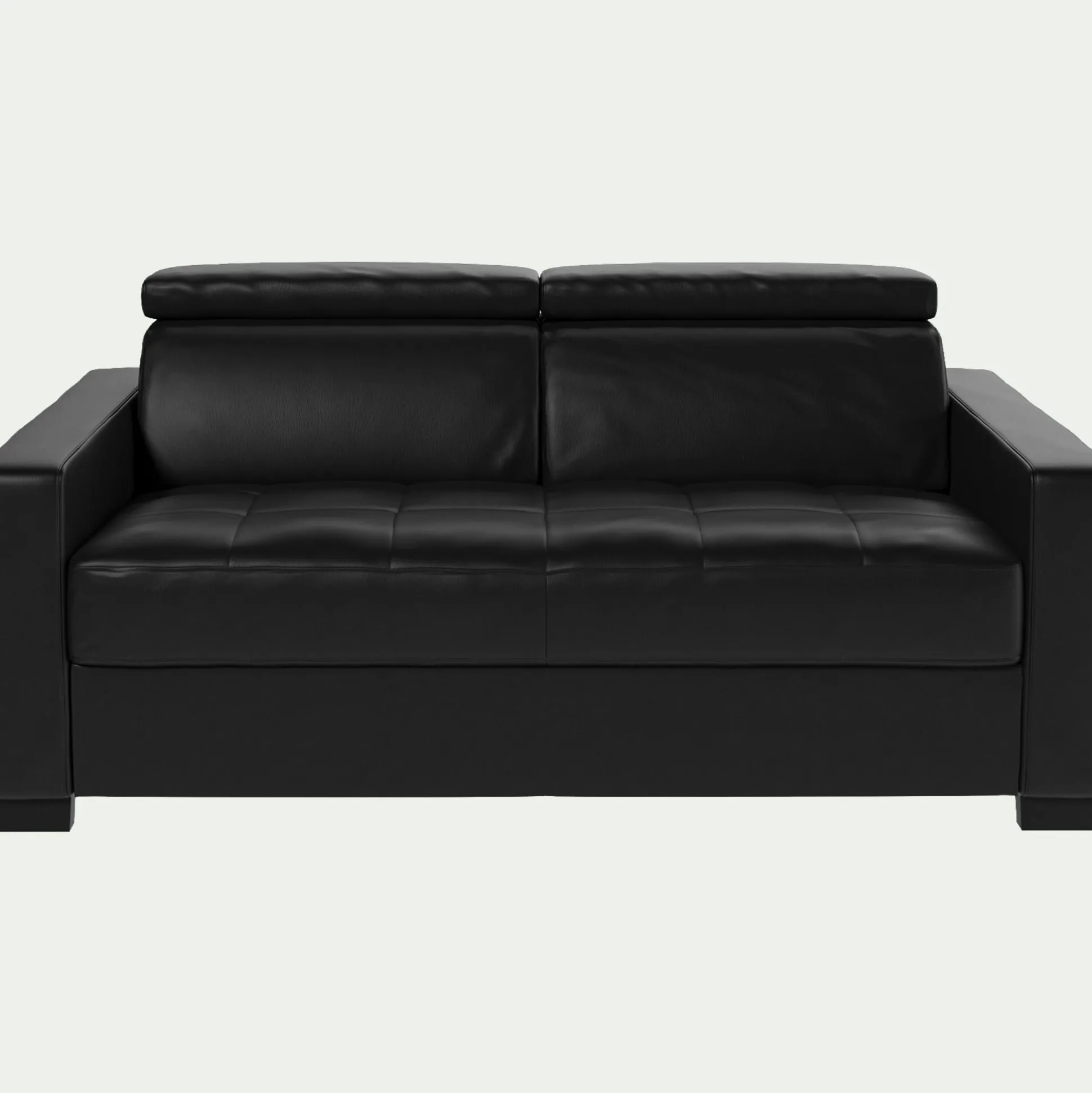Canapé 2 places fixe en cuir avec accoudoirs 15cm - noir