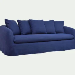 Canapé 4 places fixe en lin - bleu marine