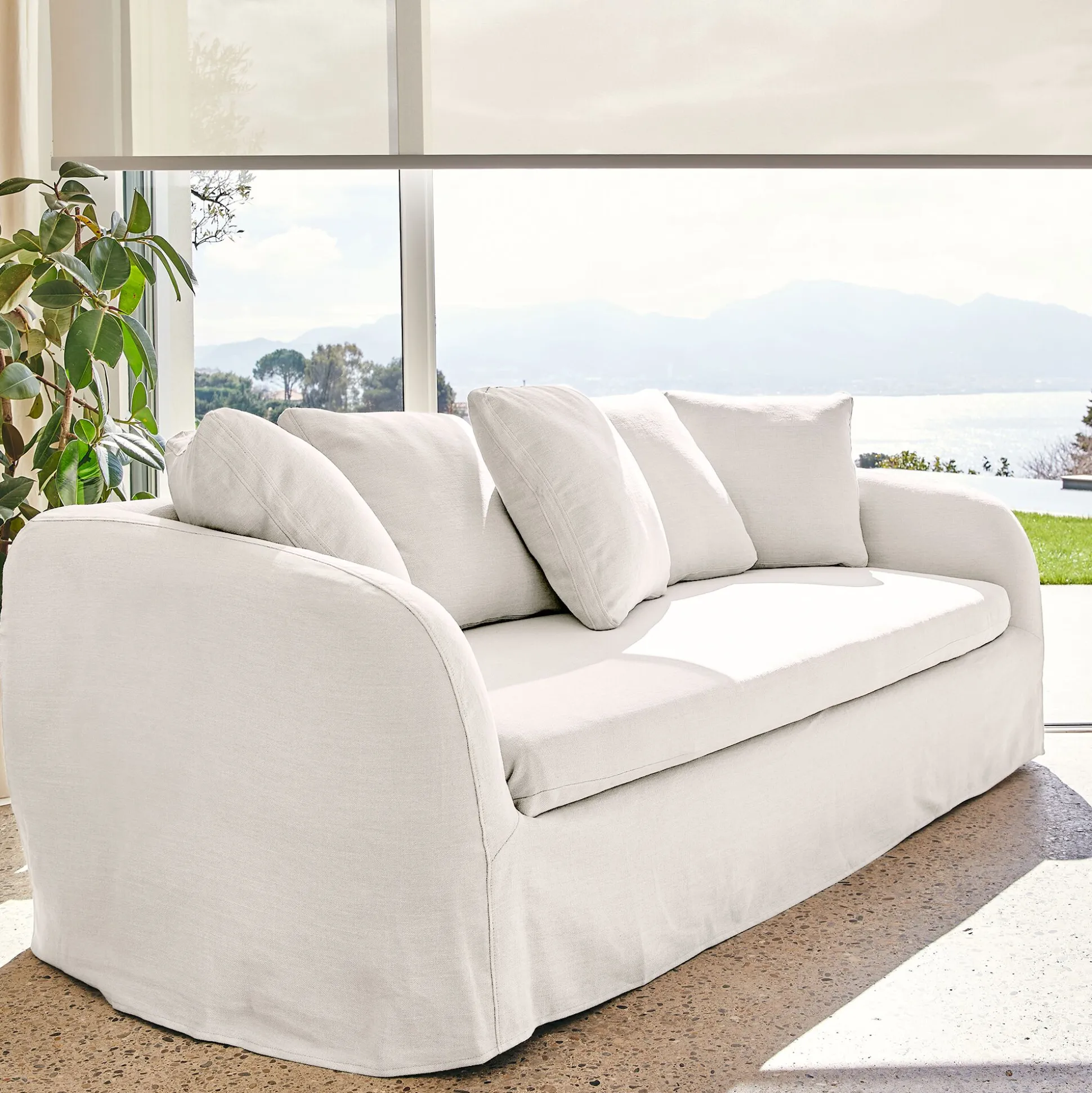 Canapé 3 places fixe en lin - blanc