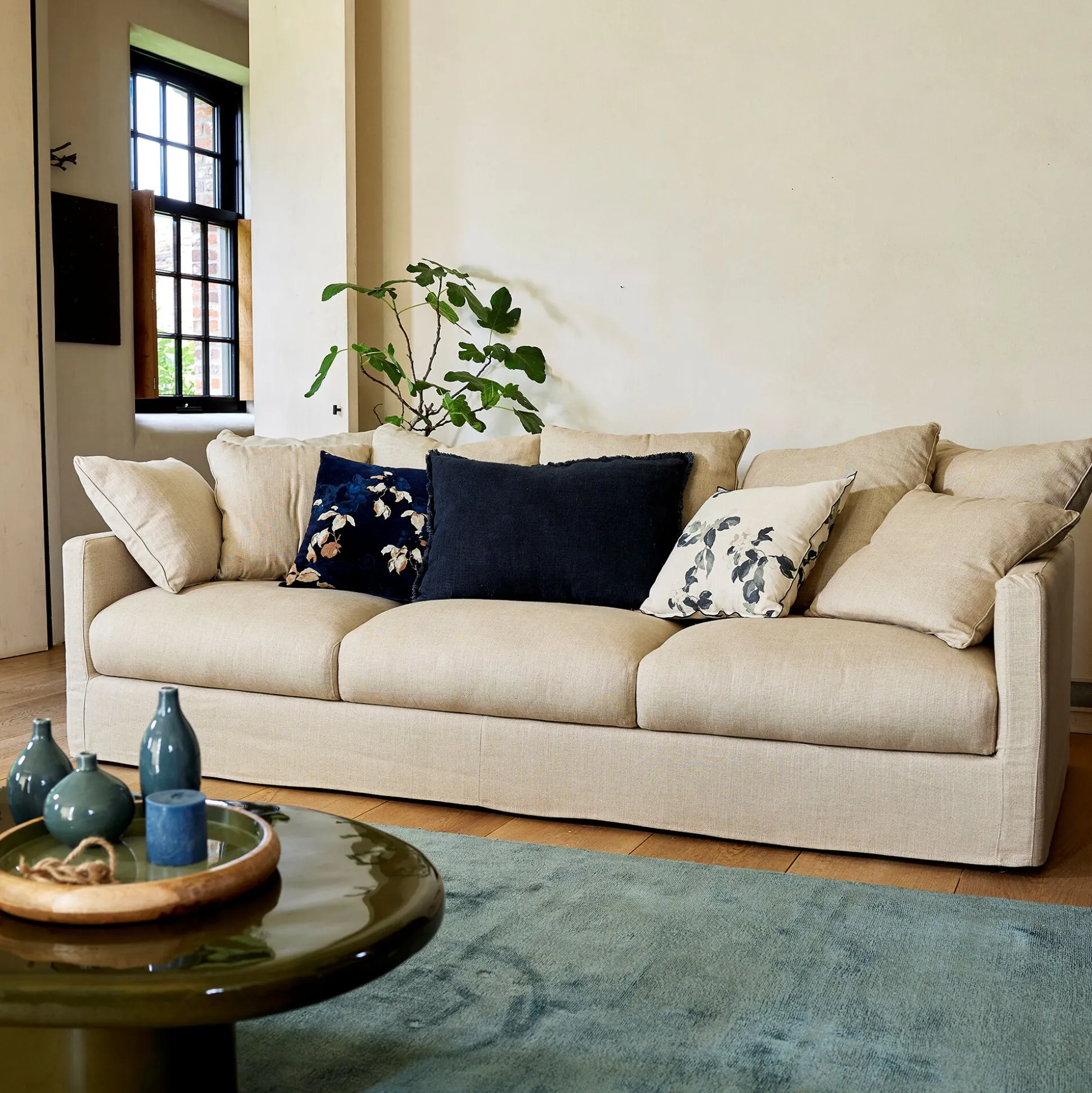 Canapé 5 places fixe en tissu - beige alpilles