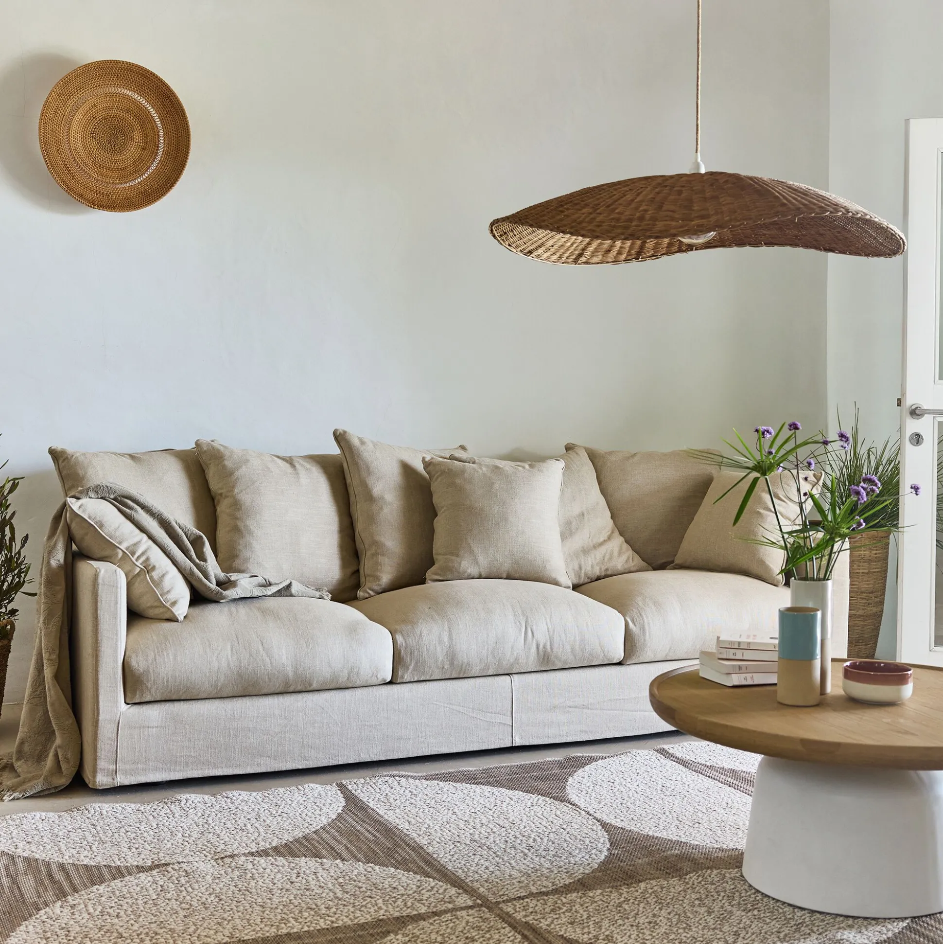 Canapé 5 places fixe en tissu - beige alpilles