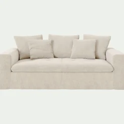 Canapé 3 places fixe en tissu doux tramé - beige