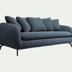 Canapé 3 places fixe en tissu tramé - bleu