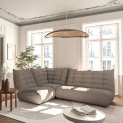 Canapé 3 places fixe en tissu bouclette - gris clair