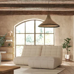 Canapé 2 places fixe en tissu bouclette - blanc écru