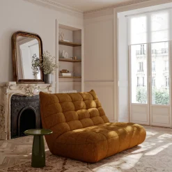 Canapé 3 places fixe en tissu chenille - jaune argan