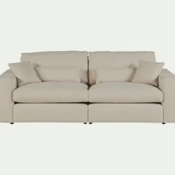 Canapé 5 places fixe en tissu bouclette - blanc écru