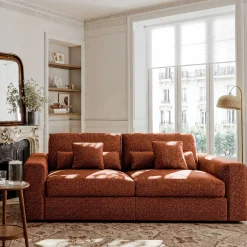 Canapé 5 places fixe en tissu chenille Benjo - brun rustrel