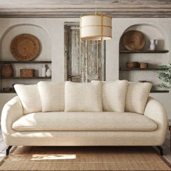 Canapé 3 places fixe en tissu tramé - blanc écru