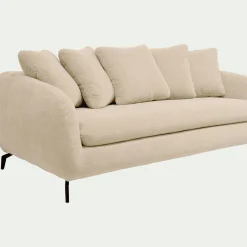 Canapé 3 places fixe en tissu tramé - blanc écru