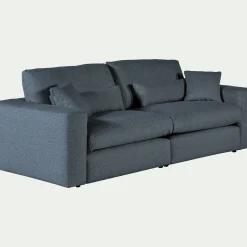 Canapé 5 places fixe en tissu bouclette - bleu