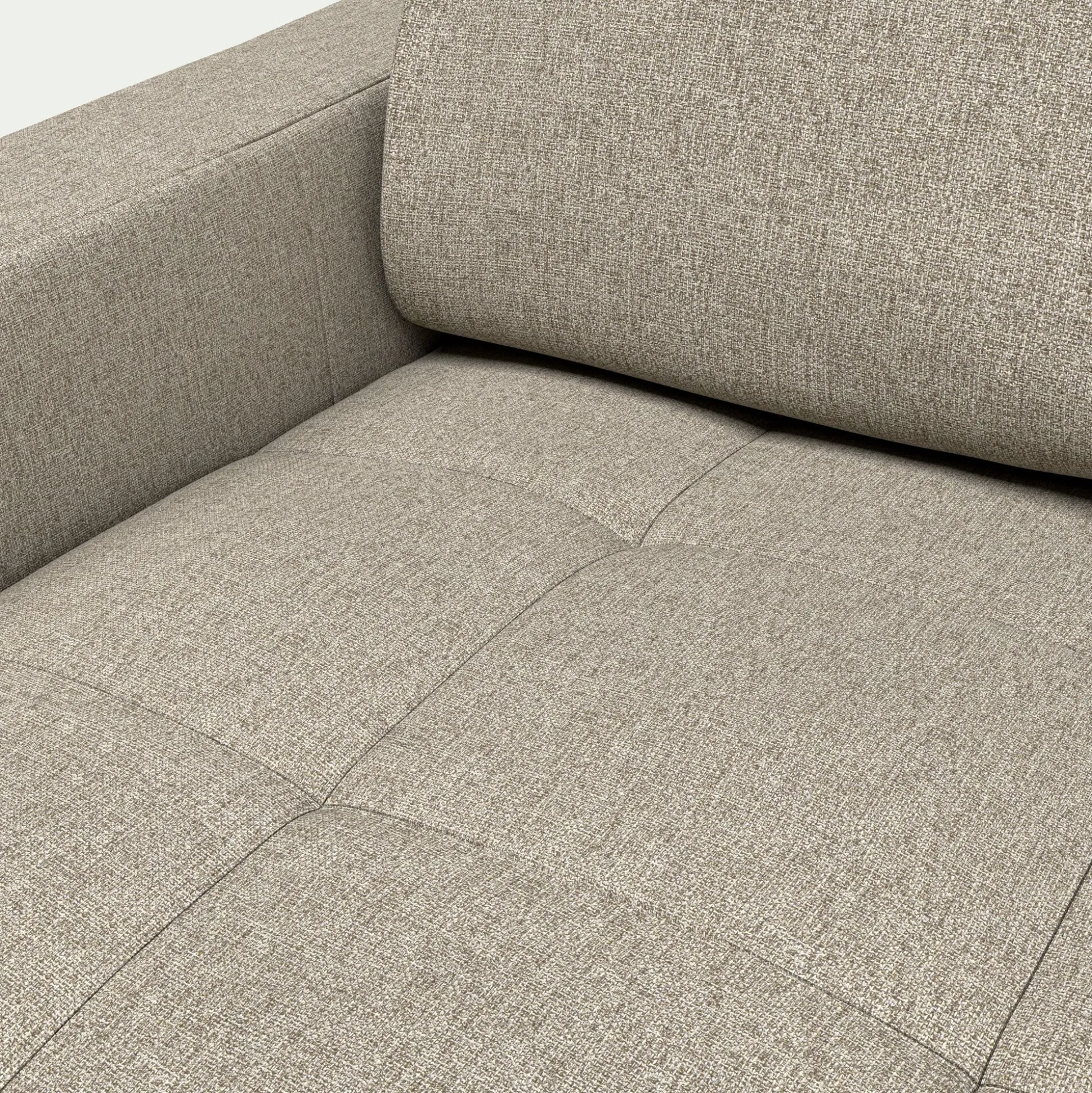 Canapé 3 places fixe en tissu pop avec accoudoirs 15cm - beige