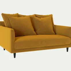 Canapé 2 places fixe en tissu velvet - jaune argan