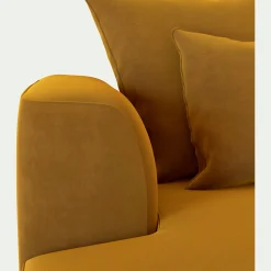 Canapé 4 places fixe en tissu velours - jaune argan
