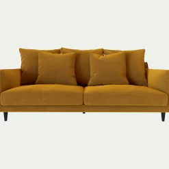 Canapé 3 places fixe en tissu velvet - jaune argan