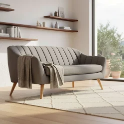 Canapé 3 places fixe en tissu - gris clair