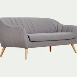 Canapé 3 places fixe en tissu - gris clair