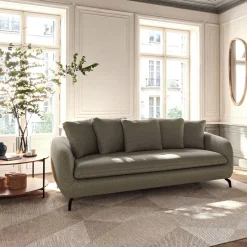 Canapé 3 places fixe en tissu doux - vert garrigue