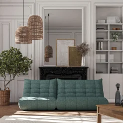 Canapé 3 places fixe en tissu chenille - bleu calaluna