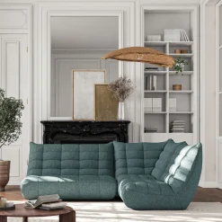 Canapé 3 places fixe en tissu chenille - bleu calaluna