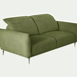 Canapé 3 places fixe en tissu memphis avec fonction avance-recul - vert cèdre