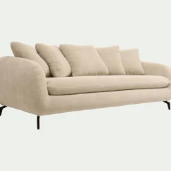 Canapé 4 places fixe en tissu tramé - blanc écru