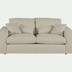 Canapé 3 places fixe en tissu bouclette - blanc écru