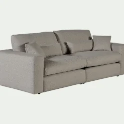 Canapé 5 places fixe en tissu bouclette - gris clair