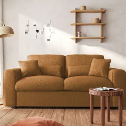 Canapé 3 places fixe en tissu chenille Benjo - jaune argan