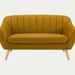 Canapé 2 places fixe en tissu - jaune argan