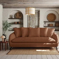 Canapé 3 places fixe en tissu tramé - brun rustrel