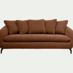 Canapé 3 places fixe en tissu tramé - brun rustrel