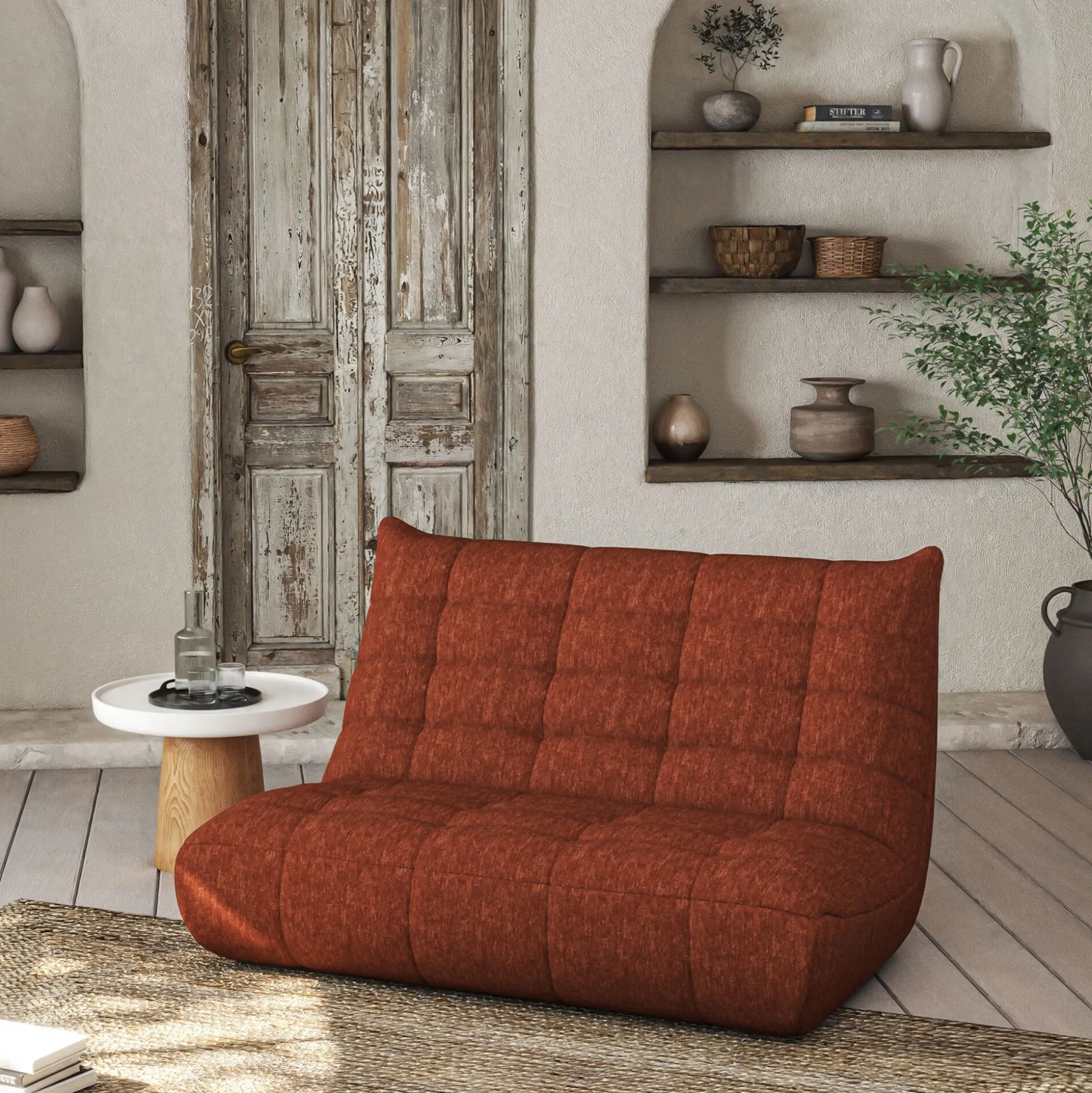 Canapé 3 places fixe en tissu chenille - brun rustrel