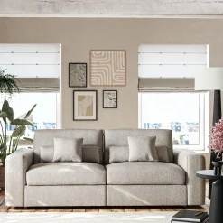 Canapé 5 places fixe en tissu chenille Benjo - beige roucas