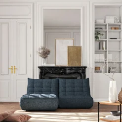 Canapé 2 places fixe en tissu chenille - bleu marine