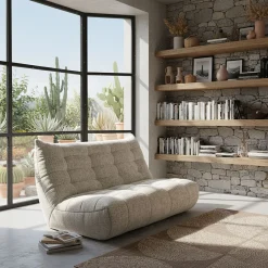 Canapé 3 places fixe en tissu chenille - beige roucas