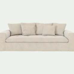 Canapé 4 places fixe en tissu doux tramé - beige