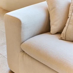 Canapé 4 places fixe en tissu doux tramé - beige