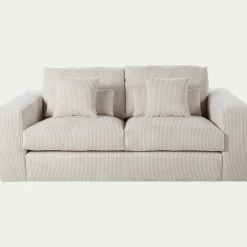 Canapé 3 places fixe en velours côtelé - beige roucas