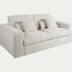 Canapé 3 places fixe en velours côtelé - beige roucas