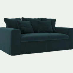 Canapé 2 places fixe en velours - bleu foncé