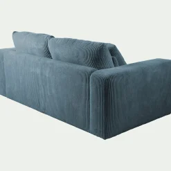 Canapé 3 places fixe en velours côtelé - bleu