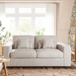 Canapé 3 places fixe en velours côtelé - gris borie