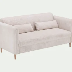 Canapé 3 places fixe en velours côtelé pearl - beige roucas