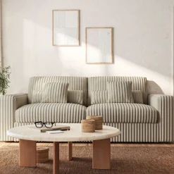 Canapé 5 places fixe en velours côtelé Bita - blanc ventoux