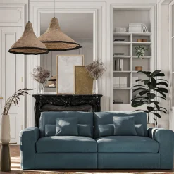 Canapé 5 places fixe en velours côtelé - bleu