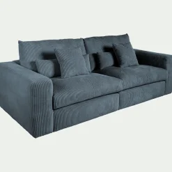 Canapé 5 places fixe en velours côtelé - bleu